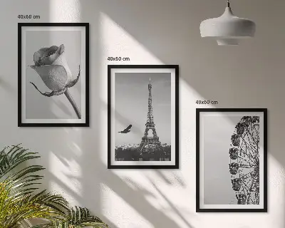 Set de 3 cuadros para salón con diseño de Torre Eiffel rosa y noria