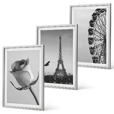 Set de 3 cuadros para salón con diseño de Torre Eiffel rosa y noria