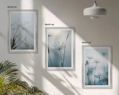 Set de 3 cuadros para salón con diseño de dientes de león y gotas de agua
