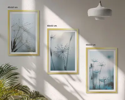 Set de 3 cuadros para salón con diseño de dientes de león y gotas de agua