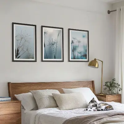 Set de 3 cuadros para salón con diseño de dientes de león y gotas de agua