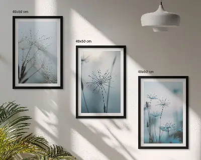 Set de 3 cuadros para salón con diseño de dientes de león y gotas de agua