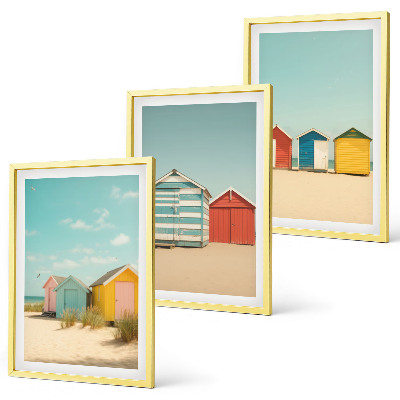 Set de 3 cuadros para salón Casas coloridas playa sol