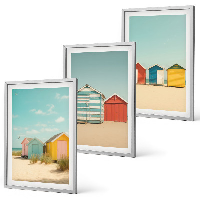 Set de 3 cuadros para salón Casas coloridas playa sol