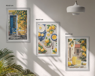Set de 3 cuadros para salón Jardín de limones con bebidas