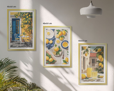 Set de 3 cuadros para salón Jardín de limones con bebidas