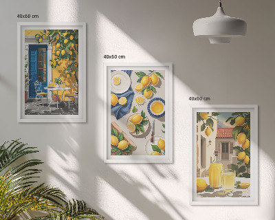 Set de 3 cuadros para salón Jardín de limones con bebidas
