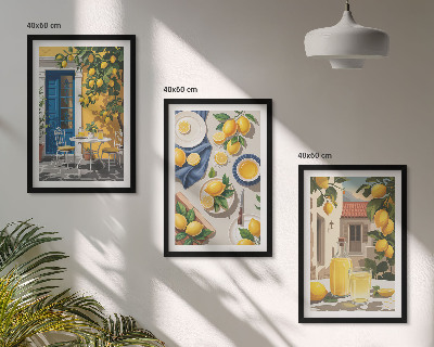 Set de 3 cuadros para salón Jardín de limones con bebidas
