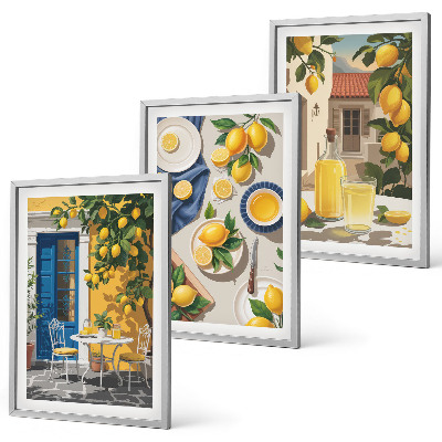 Set de 3 cuadros para salón Jardín de limones con bebidas