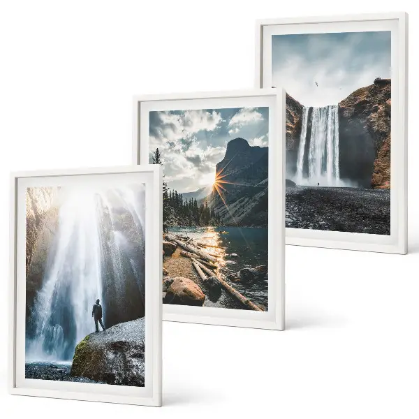 Juego de 3 cuadros con paisajes de cascadas montañas y naturaleza