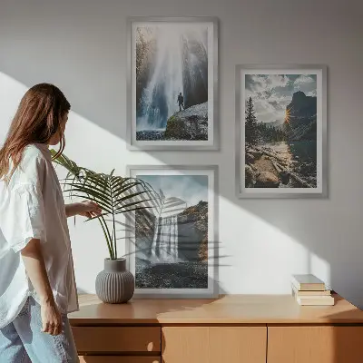 Juego de 3 cuadros con paisajes de cascadas montañas y naturaleza