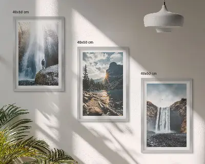 Juego de 3 cuadros con paisajes de cascadas montañas y naturaleza