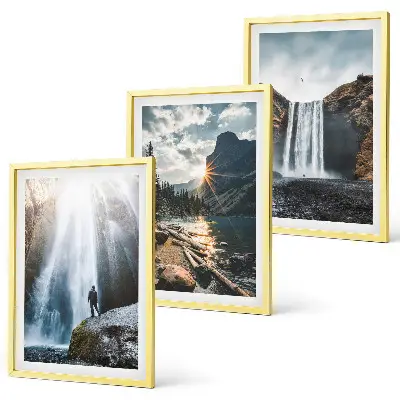 Juego de 3 cuadros con paisajes de cascadas montañas y naturaleza