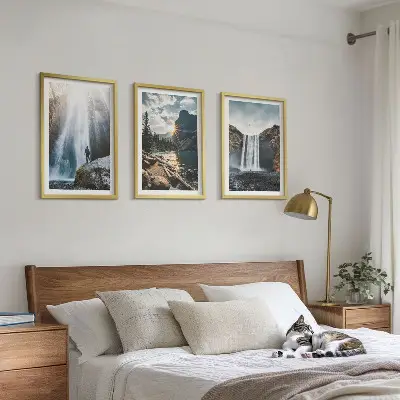 Juego de 3 cuadros con paisajes de cascadas montañas y naturaleza