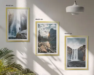 Juego de 3 cuadros con paisajes de cascadas montañas y naturaleza