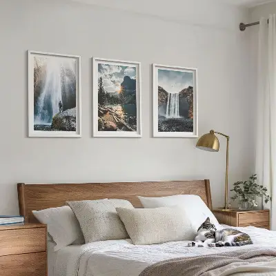 Juego de 3 cuadros con paisajes de cascadas montañas y naturaleza