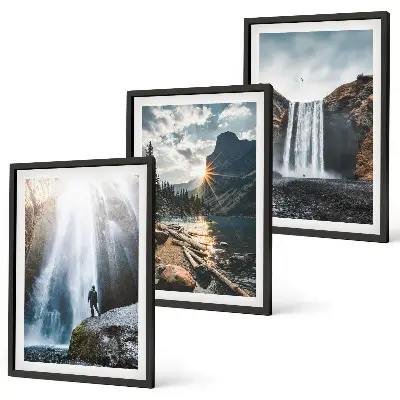 Juego de 3 cuadros con paisajes de cascadas montañas y naturaleza