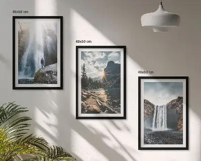 Juego de 3 cuadros con paisajes de cascadas montañas y naturaleza