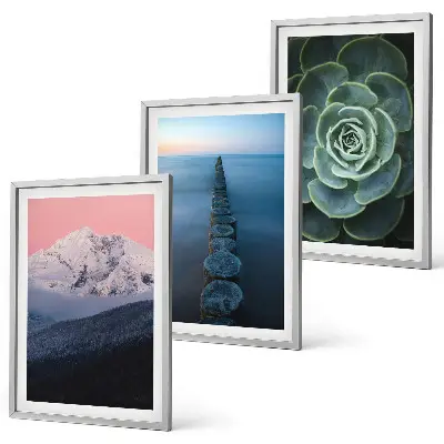Set de 3 cuadros para salón con diseño de montañas, cielo rosa, agua y suculentas