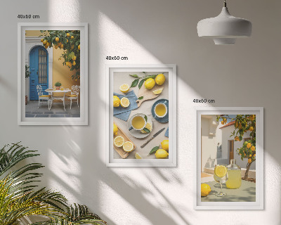 Set de 3 cuadros para salón limones limonada puerta azul