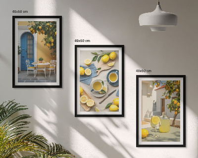 Set de 3 cuadros para salón limones limonada puerta azul