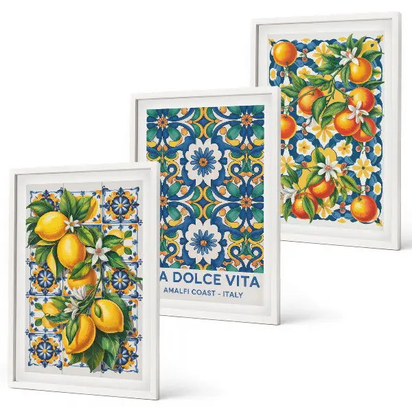 Juego de 3 cuadros con diseños abstractos de cítricos coloridos