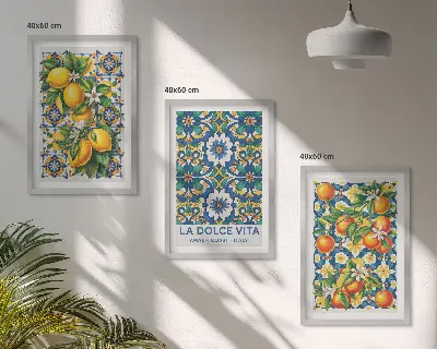 Juego de 3 cuadros con diseños abstractos de cítricos coloridos