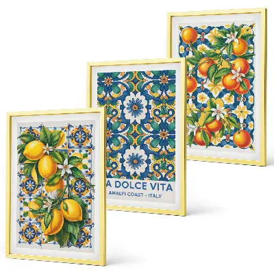 Juego de 3 cuadros con diseños abstractos de cítricos coloridos