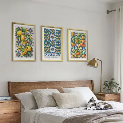 Juego de 3 cuadros con diseños abstractos de cítricos coloridos