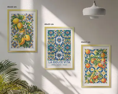 Juego de 3 cuadros con diseños abstractos de cítricos coloridos