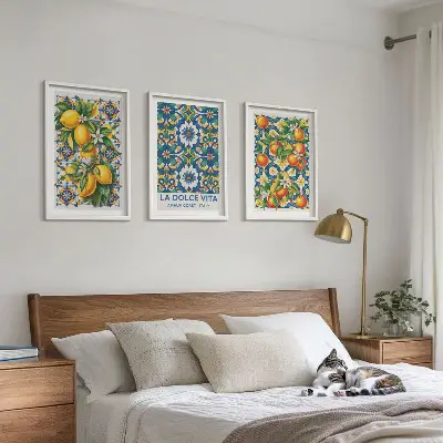 Juego de 3 cuadros con diseños abstractos de cítricos coloridos