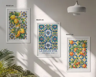 Juego de 3 cuadros con diseños abstractos de cítricos coloridos