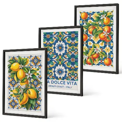 Juego de 3 cuadros con diseños abstractos de cítricos coloridos