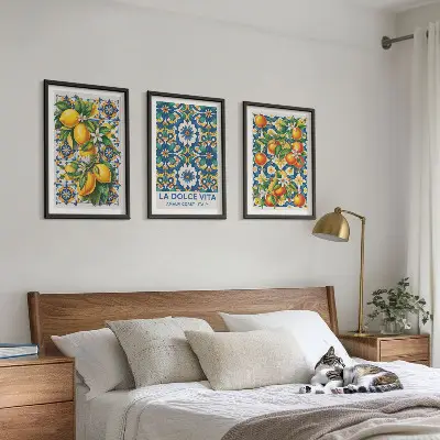 Juego de 3 cuadros con diseños abstractos de cítricos coloridos