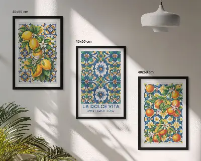 Juego de 3 cuadros con diseños abstractos de cítricos coloridos