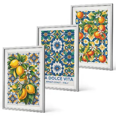 Juego de 3 cuadros con diseños abstractos de cítricos coloridos