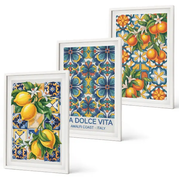 Juego de 3 cuadros con motivos de flores de limonero y naranjo