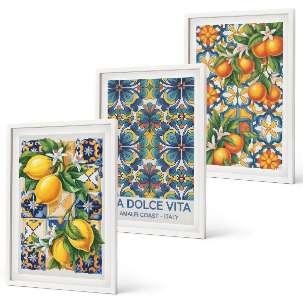 Juego de 3 cuadros patrones de flores de naranjo limón