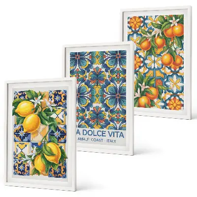 Juego de 3 cuadros con motivos de flores de limonero y naranjo