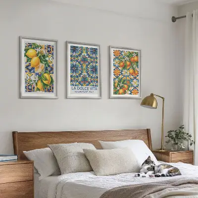 Juego de 3 cuadros con motivos de flores de limonero y naranjo
