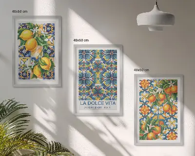Juego de 3 cuadros con motivos de flores de limonero y naranjo