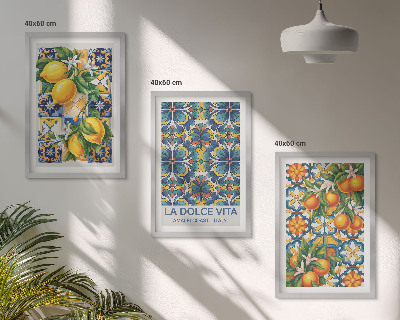 Juego de 3 cuadros patrones de flores de naranjo limón