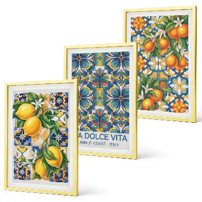 Juego de 3 cuadros con motivos de flores de limonero y naranjo