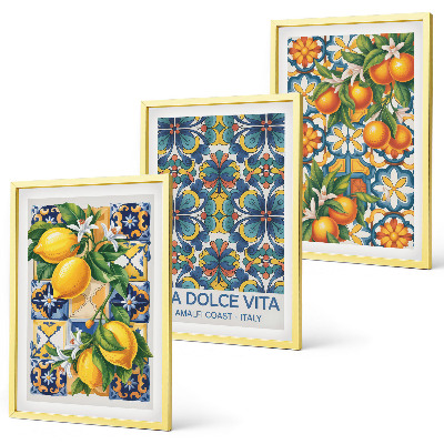 Juego de 3 cuadros patrones de flores de naranjo limón