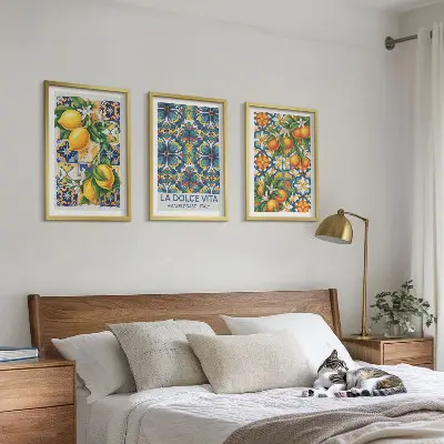 Juego de 3 cuadros con motivos de flores de limonero y naranjo
