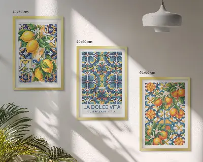 Juego de 3 cuadros con motivos de flores de limonero y naranjo