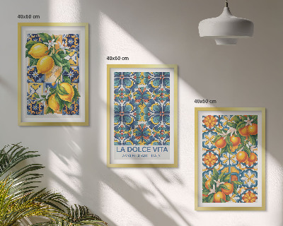 Juego de 3 cuadros patrones de flores de naranjo limón