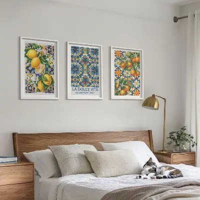 Juego de 3 cuadros con motivos de flores de limonero y naranjo