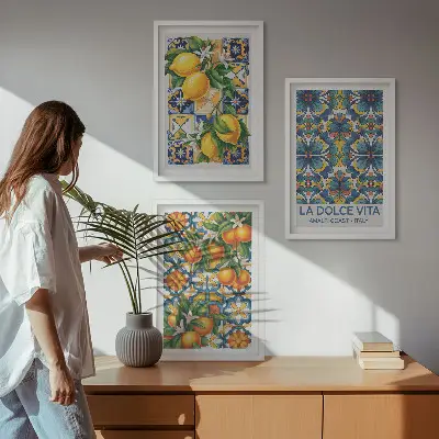 Juego de 3 cuadros con motivos de flores de limonero y naranjo