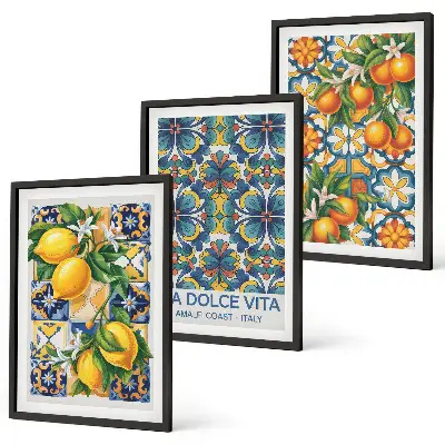 Juego de 3 cuadros con motivos de flores de limonero y naranjo